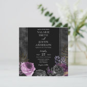 ゴシックパープルとブラック結婚フローラのオールインワン 招待状 (スタンド正面)