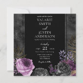 ゴシックパープルとブラック結婚フローラのオールインワン 招待状 (正面)