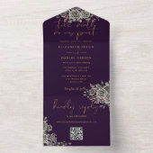 ゴシックパープルアンドゴールドローズQRコード結婚式 オールインワン招待状 (内側)