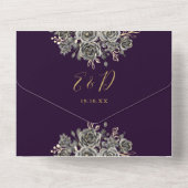 ゴシックパープルアンドゴールドローズQRコード結婚式 オールインワン招待状 (裏面)