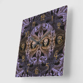 ゴシックパープルオーナメントとスカル スクエア壁時計 (傾斜)