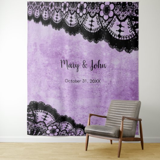 ゴシックパープルグランジブラックレースの背景 タペストリー (インサイチュ)