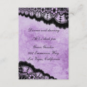 ゴシックパープルグランジブラックレース結婚式レセプション エンクロージャーカード (正面)