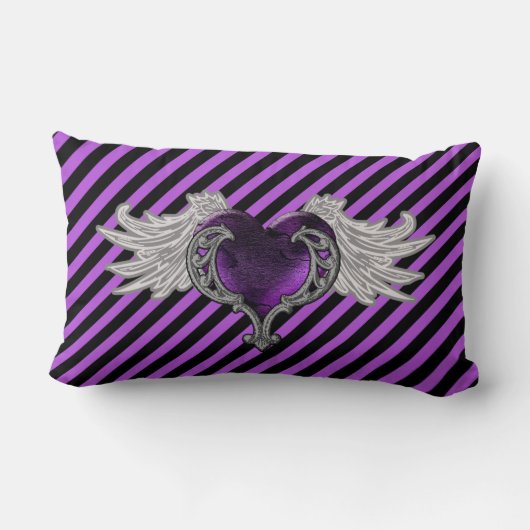 ゴシックパープルハートとエンジェルウィングス装飾用クッション ランバークッション (裏面)