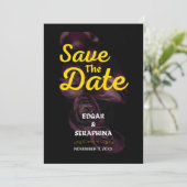 ゴシックパープルバラブラックと金ゴールド保存日付 招待状 (スタンド正面)