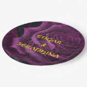 ゴシックパープルバラブラック金ゴールド ペーパープレート (アングル)