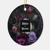 ゴシックパープルフローラブーケオンレースとラヴェンス セラミックオーナメント (左)