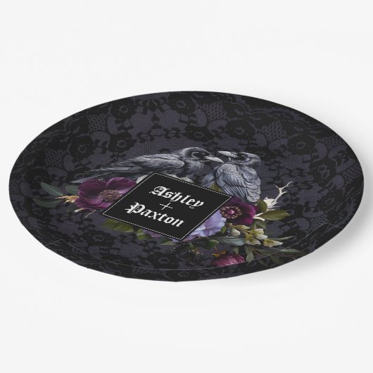 ゴシックパープルフローラブーケオンレースとラヴェンス ペーパープレート (アングル)