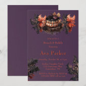ゴシックパープルブラックカボチャのブランチと泡立ち 招待状 (正面/裏面)