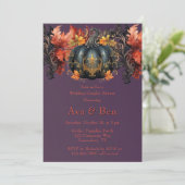 ゴシックパープルブラックカボチャ結婚のカップルのシャワー 招待状 (スタンド正面)