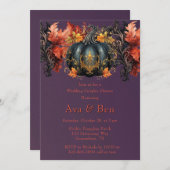 ゴシックパープルブラックカボチャ結婚のカップルのシャワー 招待状 (正面/裏面)