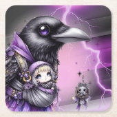 ゴシックパープルブラックハロウィーンイベントベビーシャワー スクエアペーパーコースター (正面)