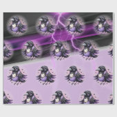 ゴシックパープルブラックハロウィーンイベントベビーシャワー ラッピングペーパー (フラット)