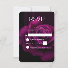 ゴシックパープルレッドローズフラワーウェディングRSVP 出欠カード