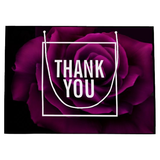 ゴシックパープルレッドローズフラワーサンキュー ラージペーパーバッグ (正面)