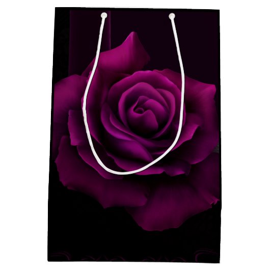 ゴシックパープルレッドローズフラワー誕生日ありがとうございました ミディアムペーパーバッグ (裏面)