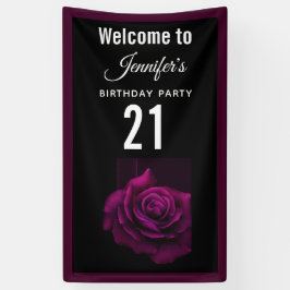ゴシックパープルレッドローズフラワー誕生日へようこそ 横断幕