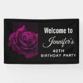 ゴシックパープルレッドローズフラワー誕生日へようこそ 横断幕 (横)