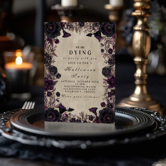 ゴシックパープル開花ハローウィンパーティ 招待状