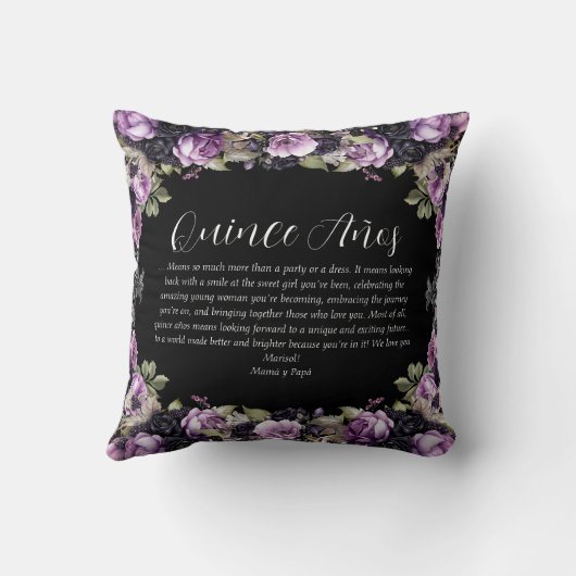 ゴシックパープル&ブラックムーディーズ花模様クインセアニラ クッション (裏面)