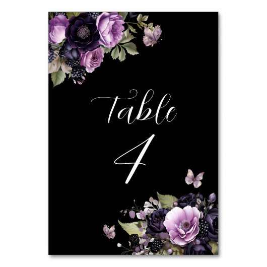 ゴシックパープル&ブラックムーディーズ花模様クインセアニラ テーブルナンバー (正面)