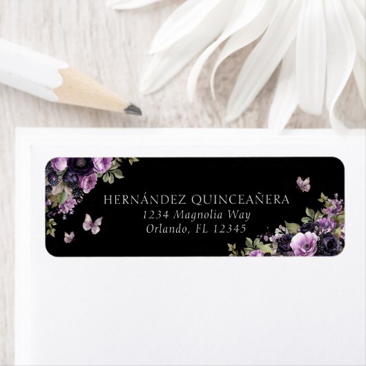 ゴシックパープル&ブラックムーディーズ花模様クインセアニラ ラベル (インサイチュ)