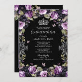 ゴシックパープル&ブラックムーディーズ花模様クインセアニラ 招待状 (正面/裏面)