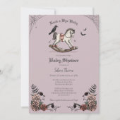 ゴシックパープル ロッキングホース ロッカバイ ベイビー シャワー 招待状 (正面)