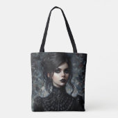 ゴシックビクトリアンウーマンインブラックポートレート トートバッグ (裏面)