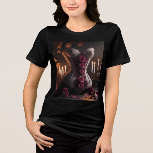 ゴシックビクトリアンコルセットパープルバラ秋秋 トライブレンドＴシャツ (正面)