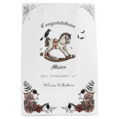 ゴシックビクトリアンロッキングホース女の子ベビーシャワー ミディアムペーパーバッグ (裏面)