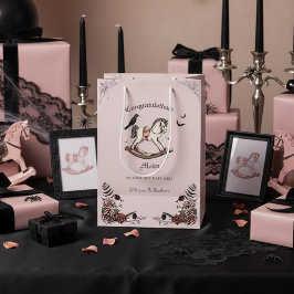 ゴシックビクトリアンロッキングホース女の子ベビーシャワー ミディアムペーパーバッグ