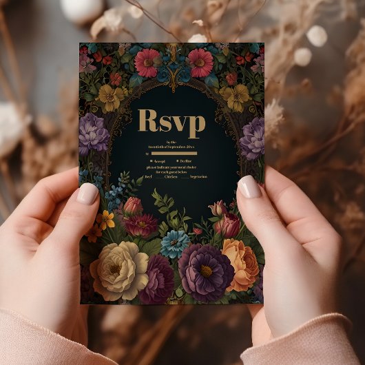 ゴシックビクトリアンヴィンテージガーデンフローラ結婚ズ 出欠カード