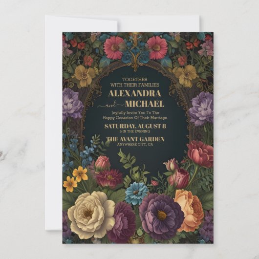 ゴシックビクトリアンヴィンテージガーデンフローラ結婚ズ 招待状 (正面)