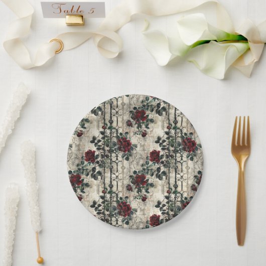 ゴシックビクトリアン園バラパターン ペーパープレート (ウェディング)