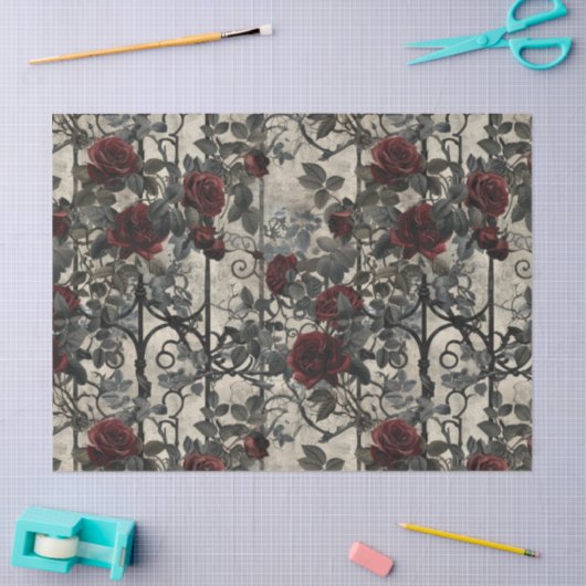 ゴシックビクトリアン園バラパターン 薄葉紙 (クラフト)