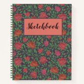 ゴシックビクトリアン完全赤明るい赤紫色バラスケッチ ノートブック (正面)