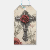 ゴシックビクトリアン様式のバラと十字架 ギフトタグ (正面)