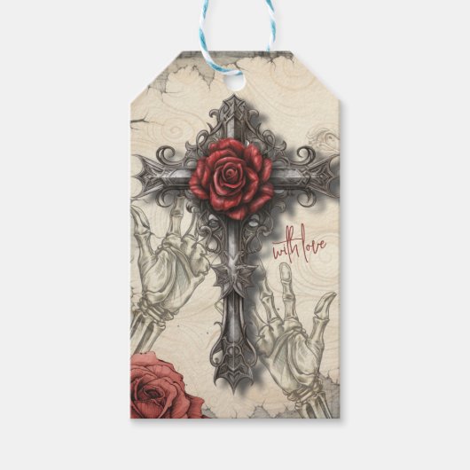 ゴシックビクトリアン様式のバラと十字架 ギフトタグ (正面)