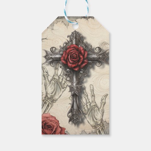 ゴシックビクトリアン様式のバラと十字架 ギフトタグ (裏面)