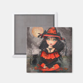 ゴシックビッグアイ ハロウィン 魔女 猫 アート マグネット (正面/裏面)