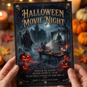 ゴシックビンテージ ハロウィン 映画の夜のパーティー 招待状