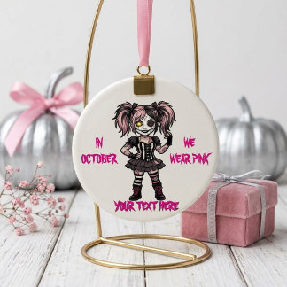 ゴシックピンクのハロウィン 私たちは10月にピンクを着用します セラミックオーナメント
