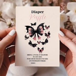 ゴシックピンクのハロウィーンベビーシャワーラッフルおむつ エンクロージャーカード