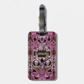 ゴシックピンクオーナメントとスカル パーソナライズされた ラゲッジタグ (裏面縦)
