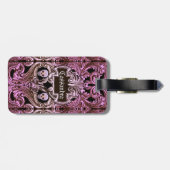 ゴシックピンクオーナメントとスカル パーソナライズされた ラゲッジタグ (裏面横)