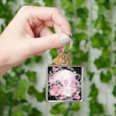 ゴシックピンクスカルとバラ キーホルダー (手)