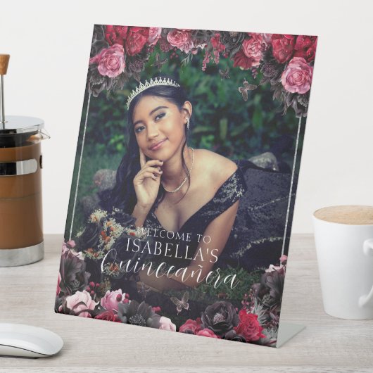 ゴシックピンクレッド&ブラッククインセアニェラウェルカム 台座サイン (インサイチュ)