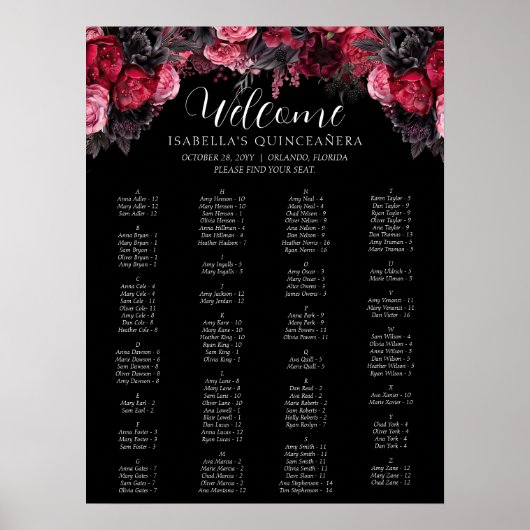 ゴシックピンク赤と黒ムーディーズ花模様クインセアニラ ポスター (正面)