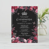 ゴシックピンク赤と黒ムーディーズ花模様クインセアニラ 招待状 (スタンド正面)
